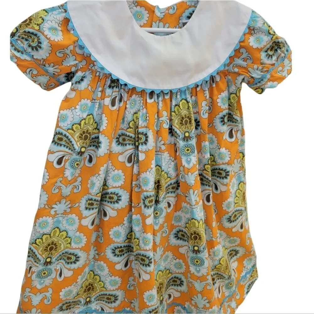 Banana Split Floral Dress 100% Cotton White Collar 3t